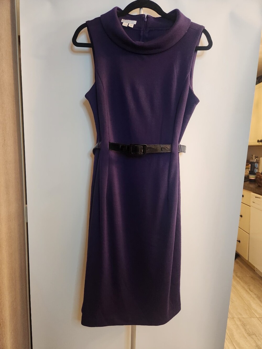 London Times Purple Sleeveless Cowl Neck Career Sheath Dress Size 10